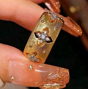 SS 925 Italian Elegant Gold Zirconia  Floral Ring Adjustable